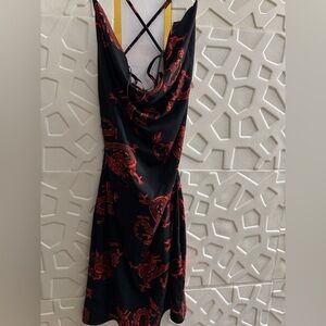 Fashion Nova Black and Red Backless Dress